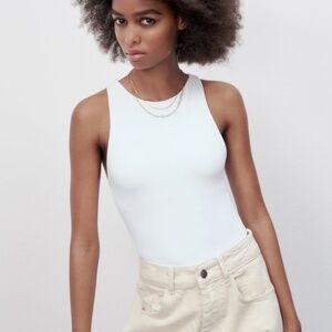 ZARA HALTERNECK BODYSUIT WHITE Size Small